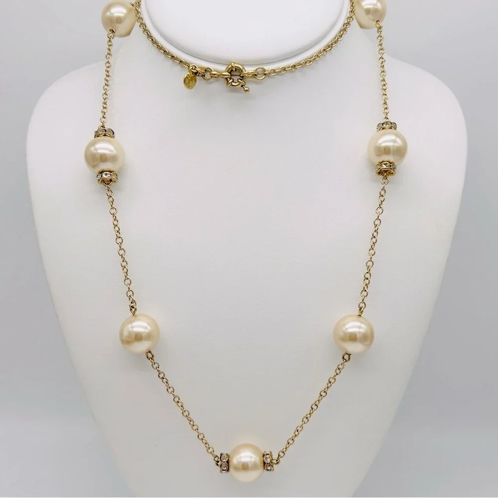 J. Crew Champagne Pearls and Jeweled Rondelle Station Necklace